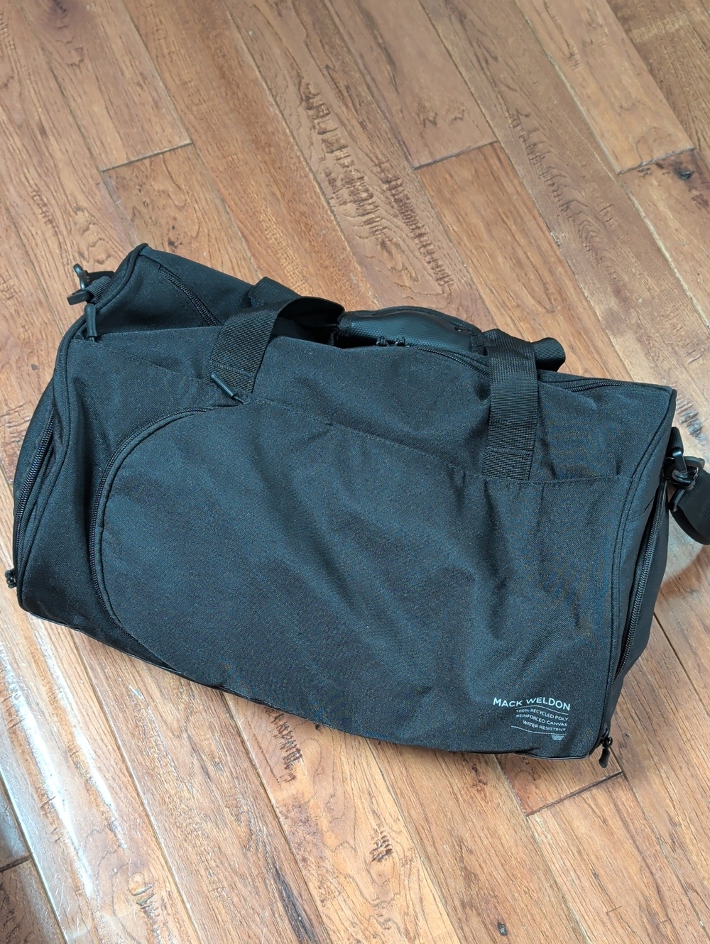 Mack Weldon Atlas Gym Black Canvas Duffel with Logo